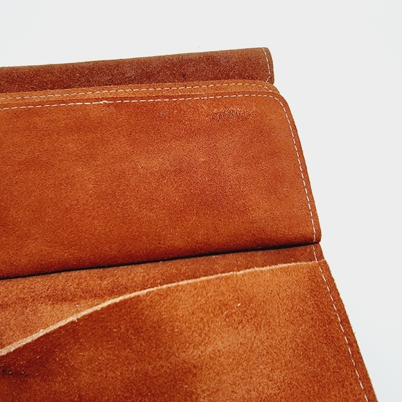 VINTAGE 70's Brasil Brown Suede Wallet CHECKBOOK HOLDER Snap Closure 7"×4"×1" - Picture 10 of 16